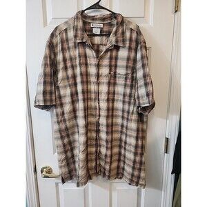 Columbia Mens Brown Plaid Camping Hiking Fishing Short Sleeve Shirt, Size 2XT